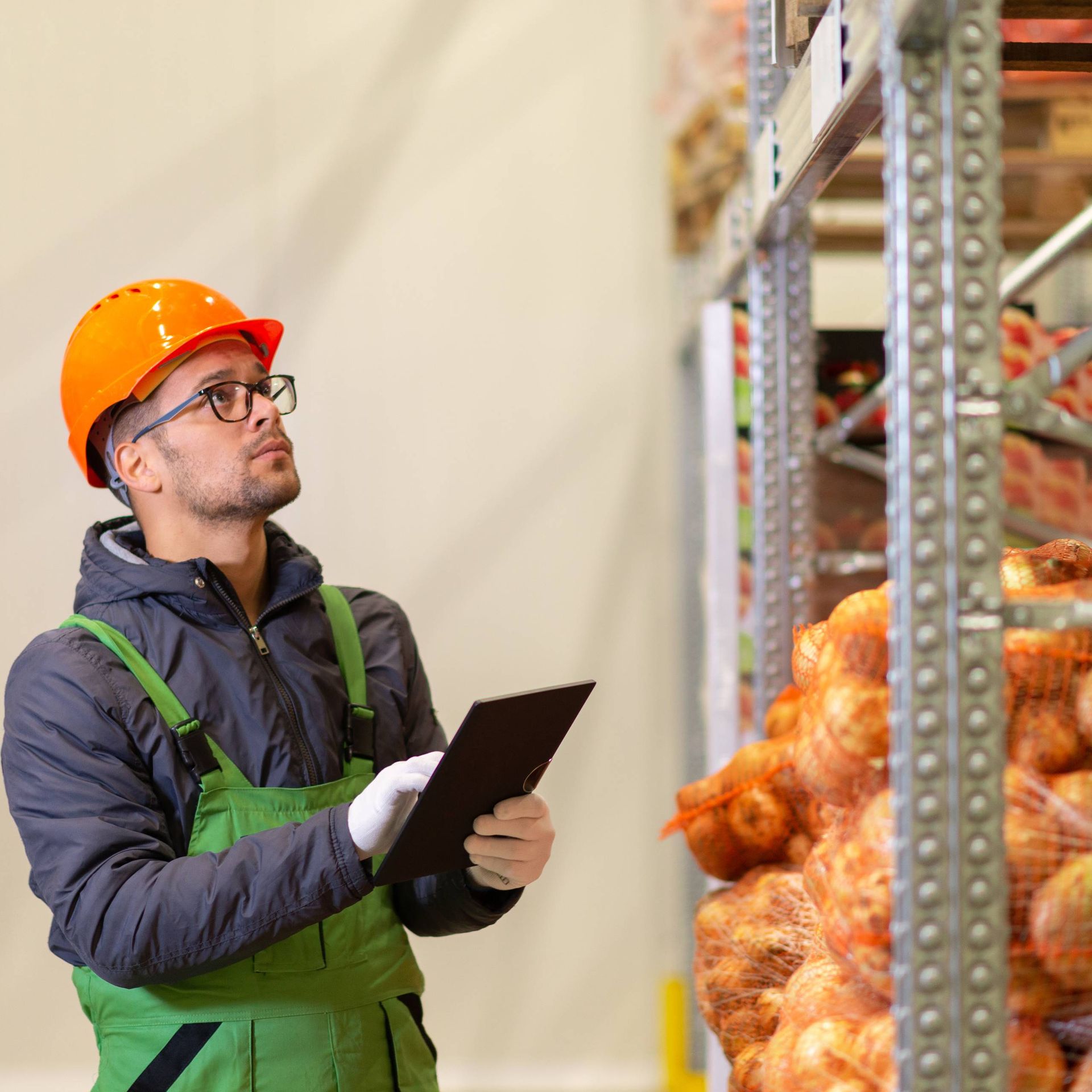 Image of a certification body auditor inspecting a vegetable storage facility