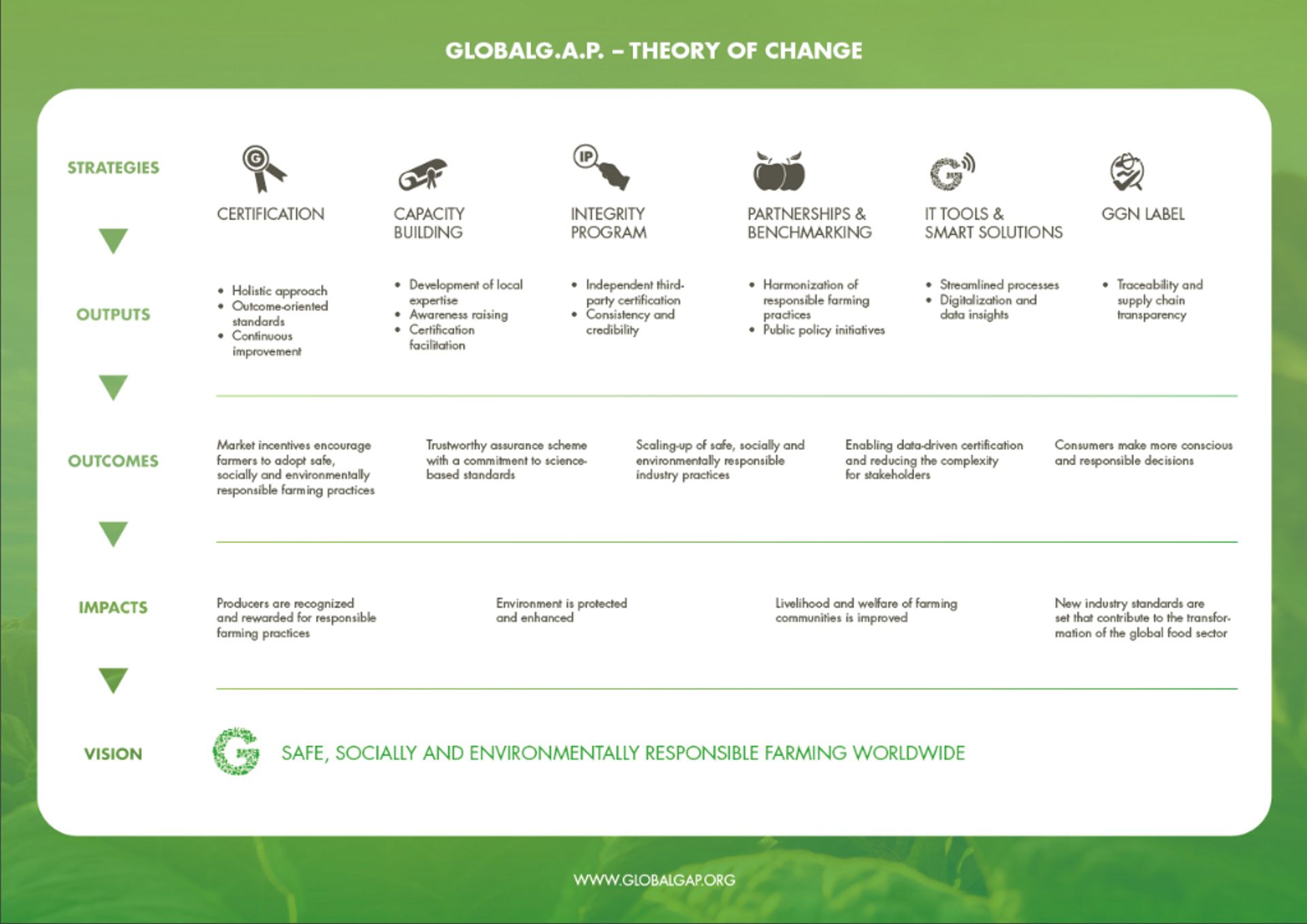 Infographic showing the GLOBALG.A.P. Theory of Change