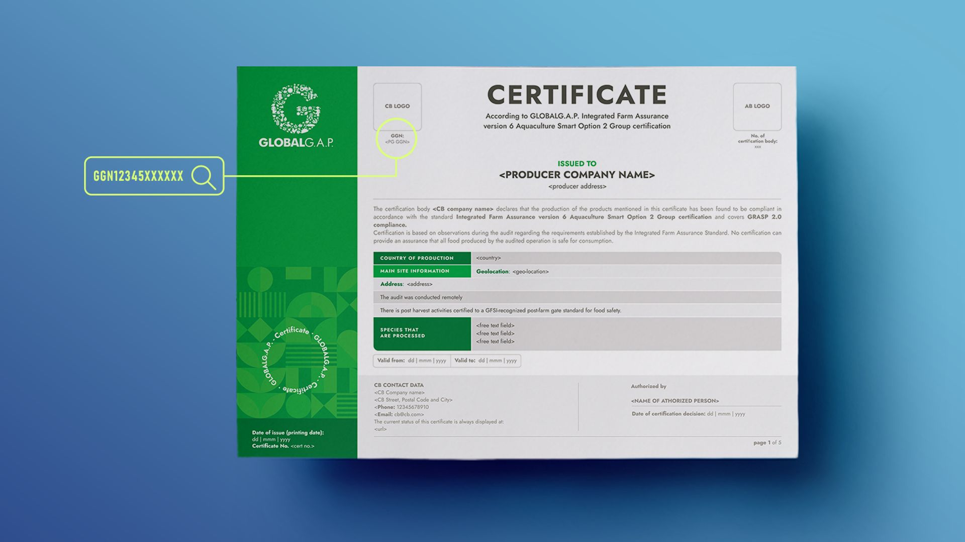 Image of a GLOBALG.A.P. certificate with highlighted GLOBALG.A.P. identification number