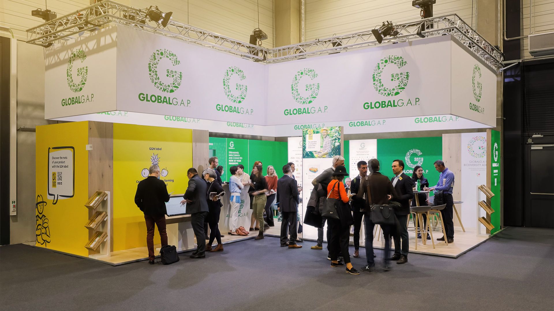 Image of the GLOBALG.A.P. logo on a trade fair booth