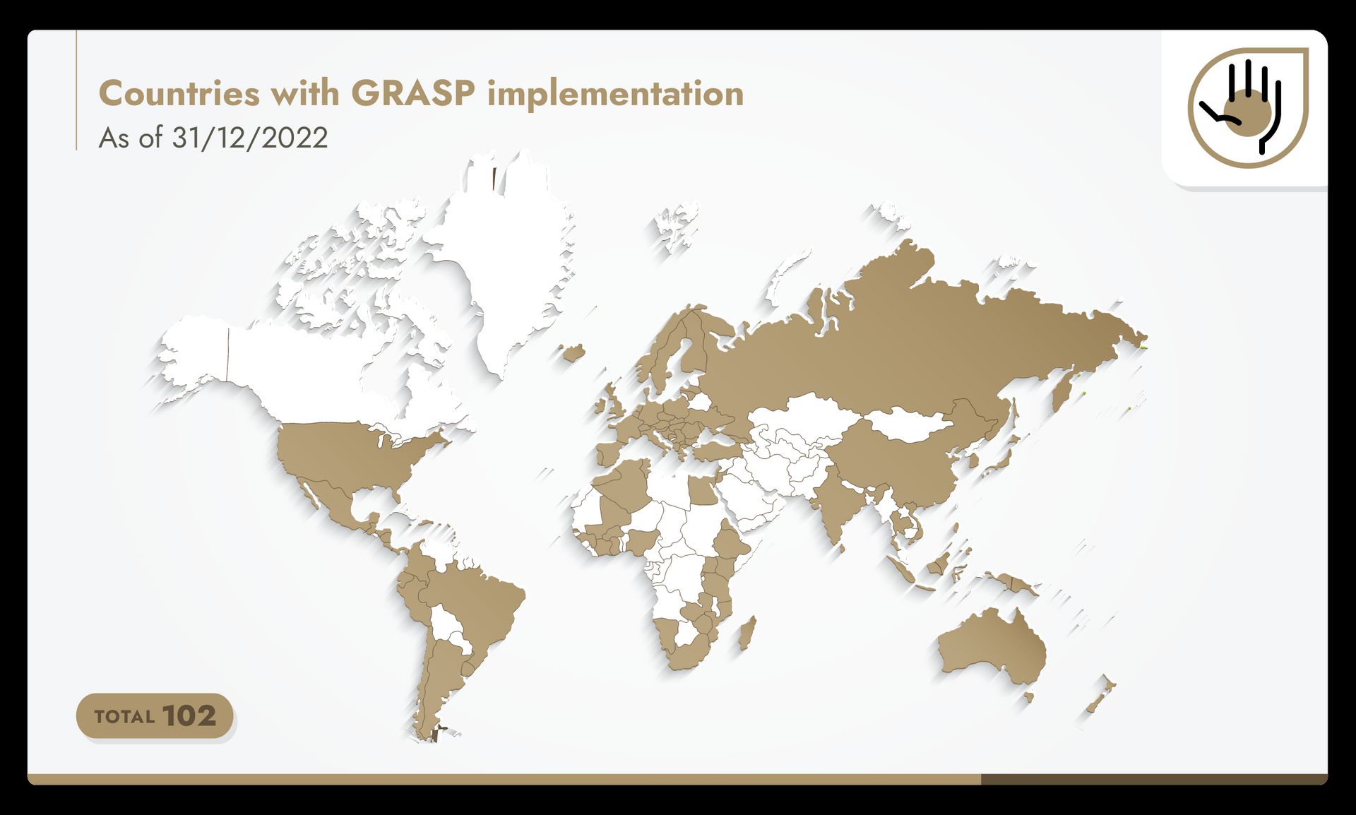 Infographic of a world map identifying countries with GLOBALG.A.P. Risk Assessment on Social Practice implementation