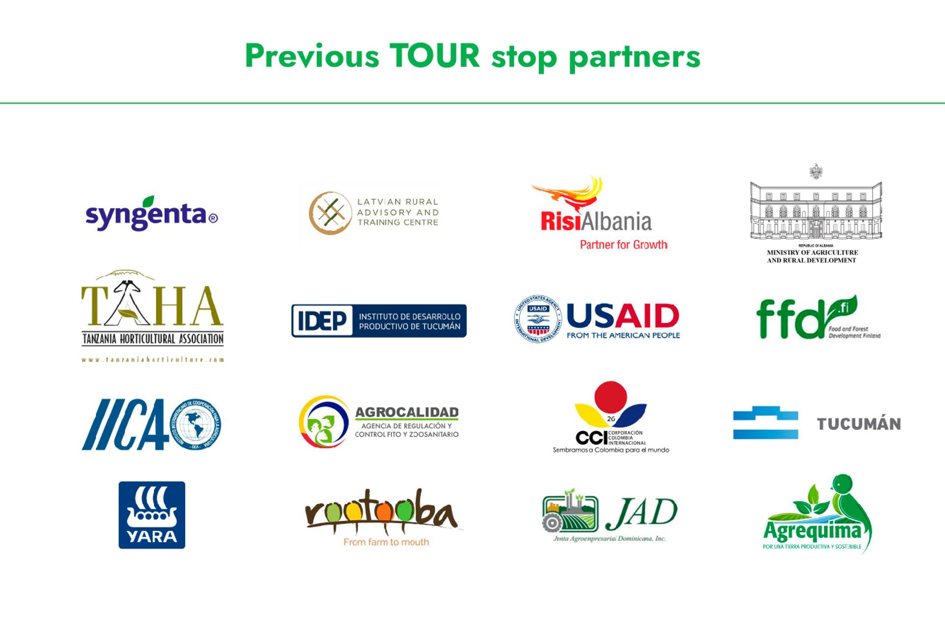 Infographic showing selected GLOBALG.A.P. TOUR stop partners