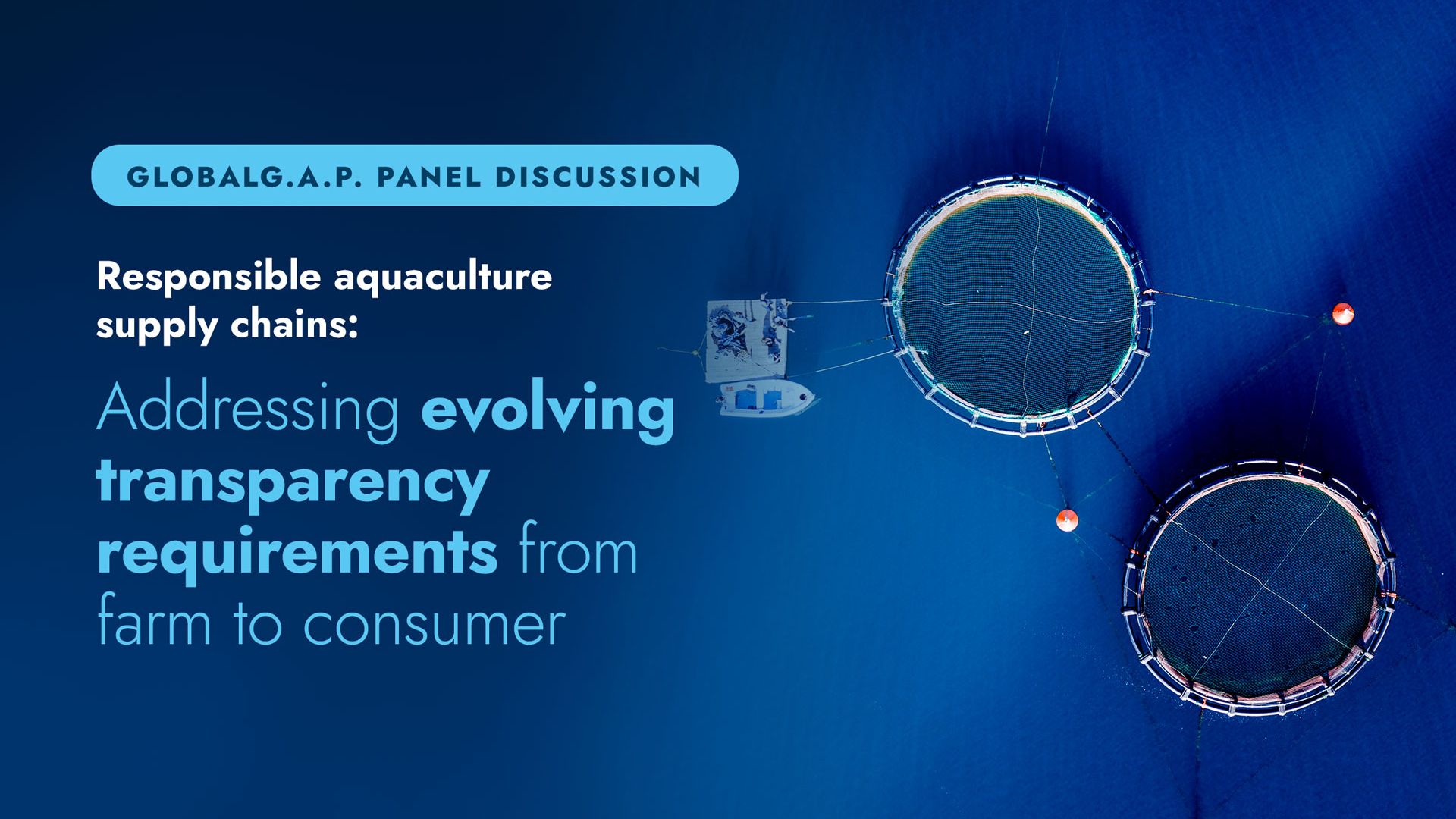 An advertisement banner for the GLOBALG.A.P. panel discussion at Seafood Expo Global 2024 in Barcelona, Spain.
