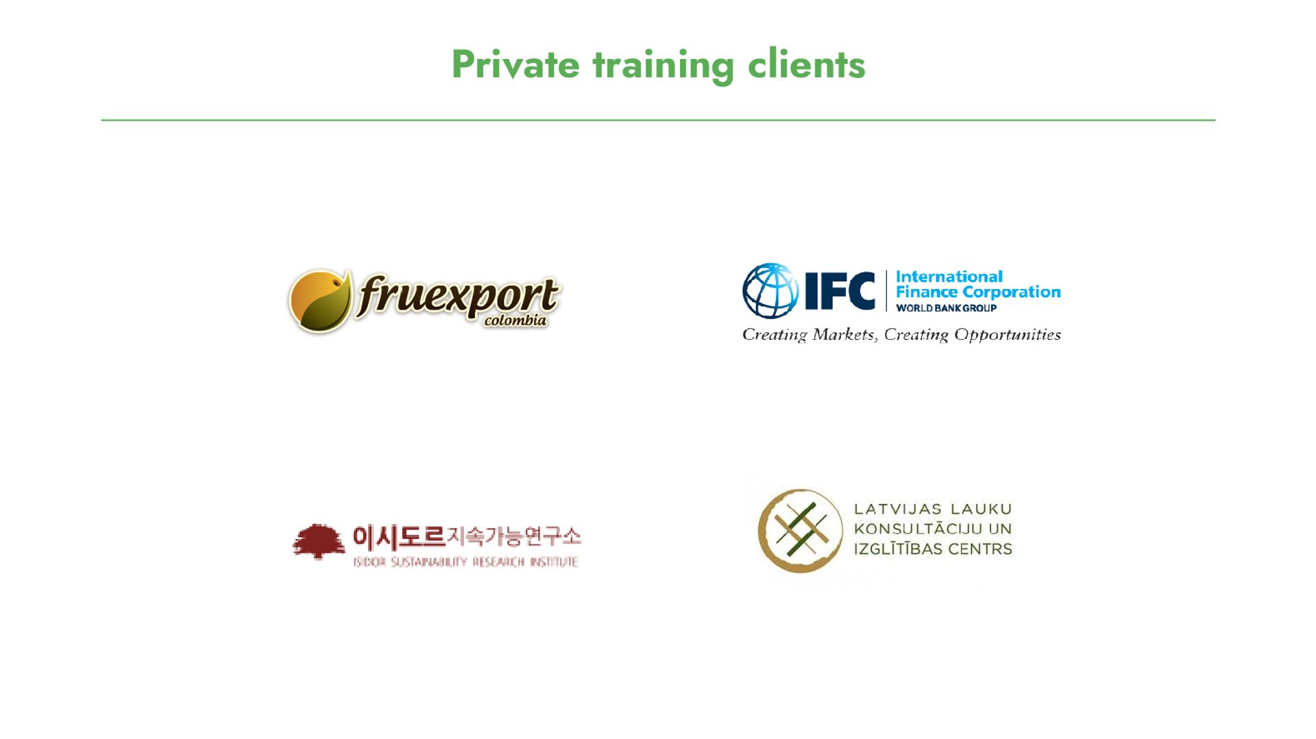 Infographic showing the company logos of satisfied private training clients