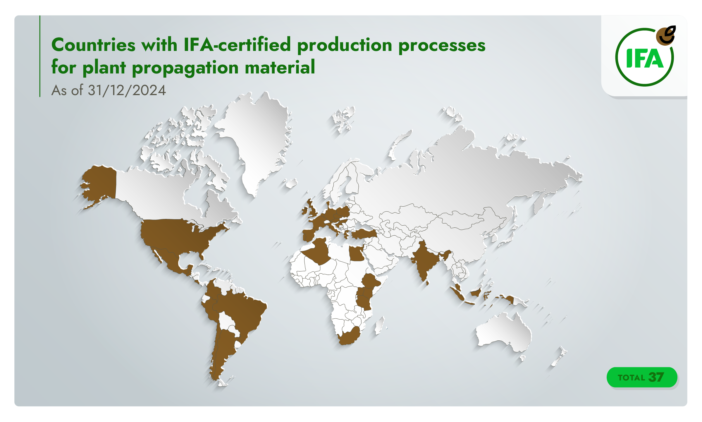 World map identifying countries with Integrated Farm Assurance certified production processes for plant propagation material