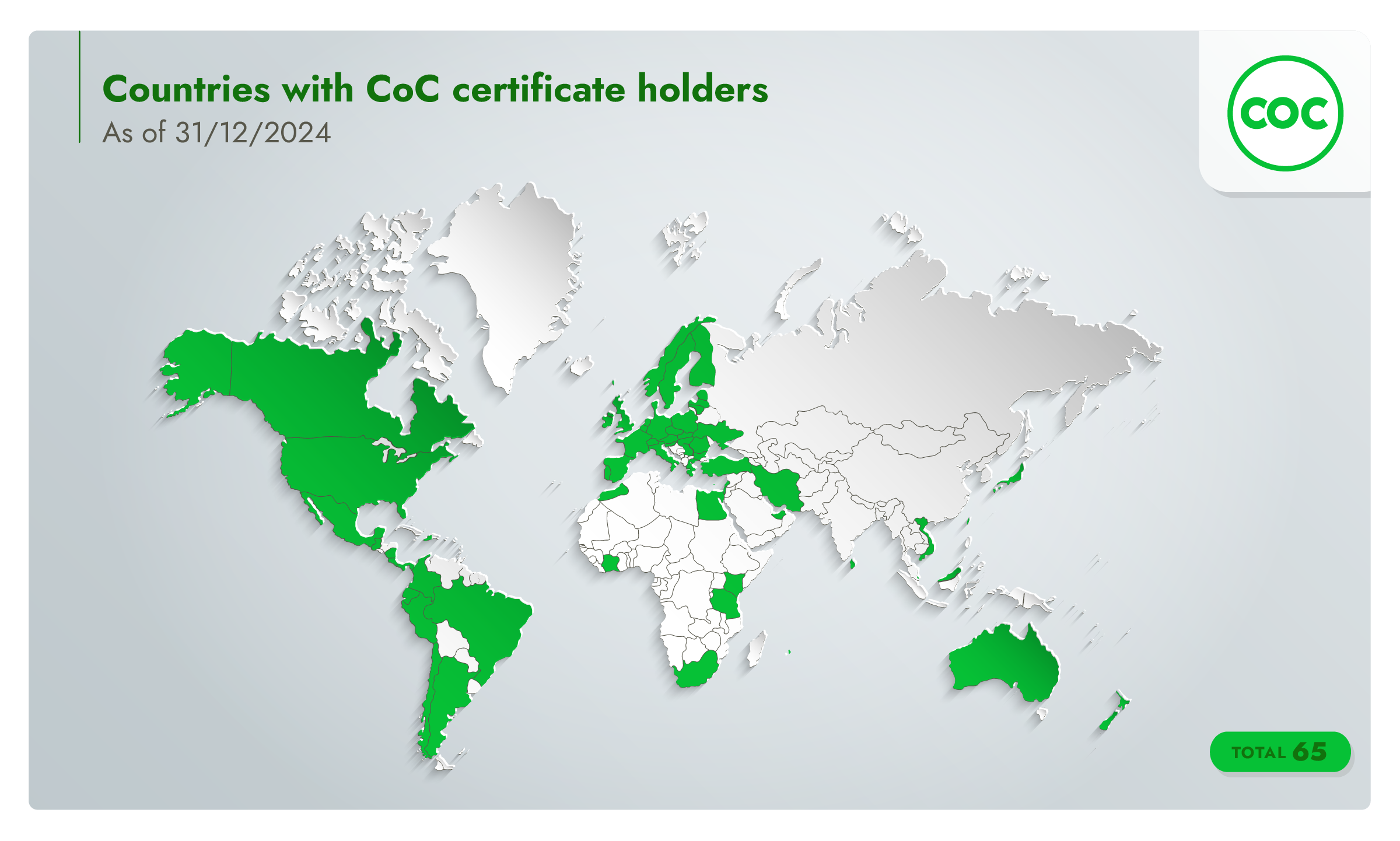 World map identifying countries with GLOBALG.A.P. Chain of Custody certificate holders
