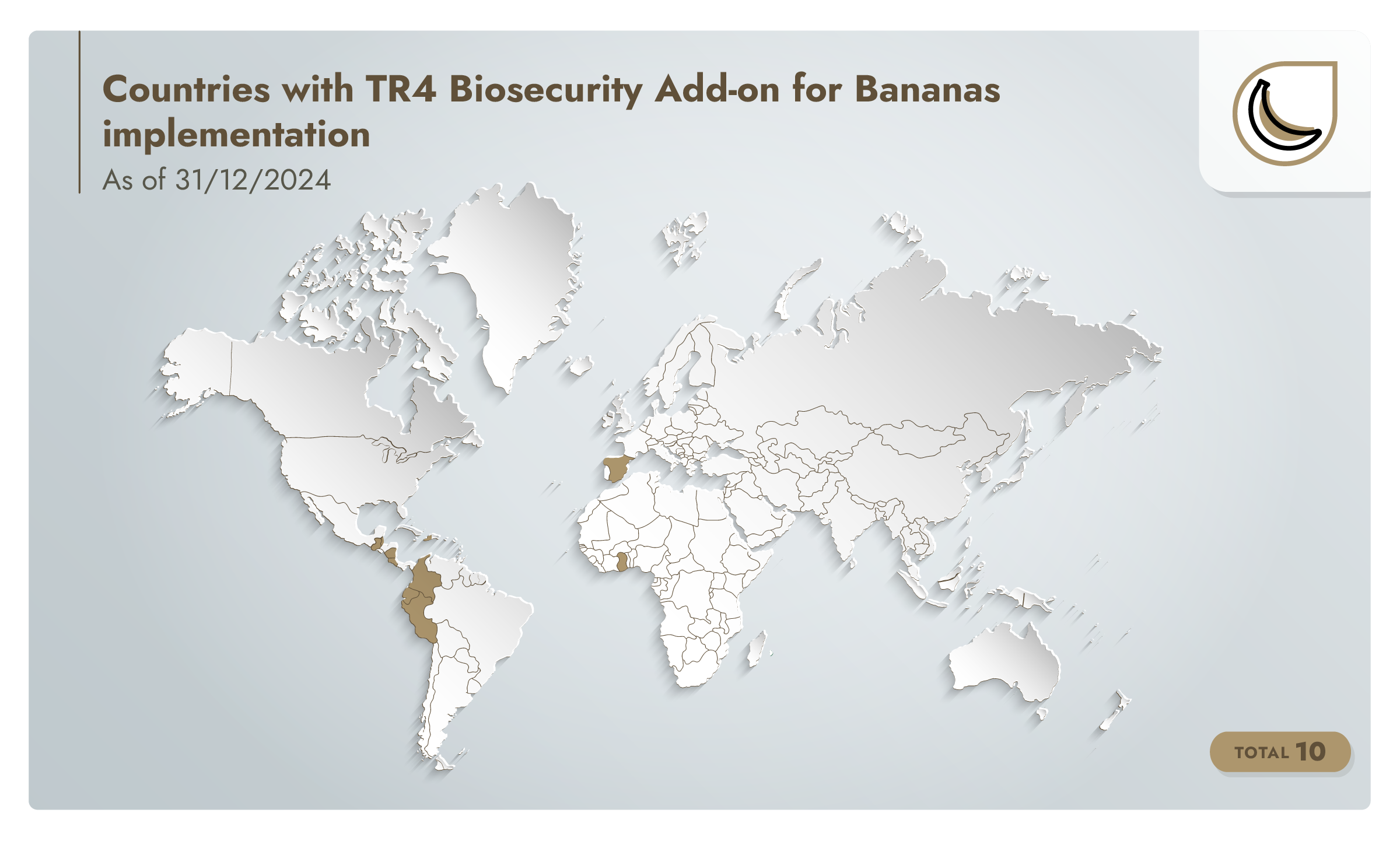 Infographic of a world map showing countries with TR4 Biosecurity Add-on implementation