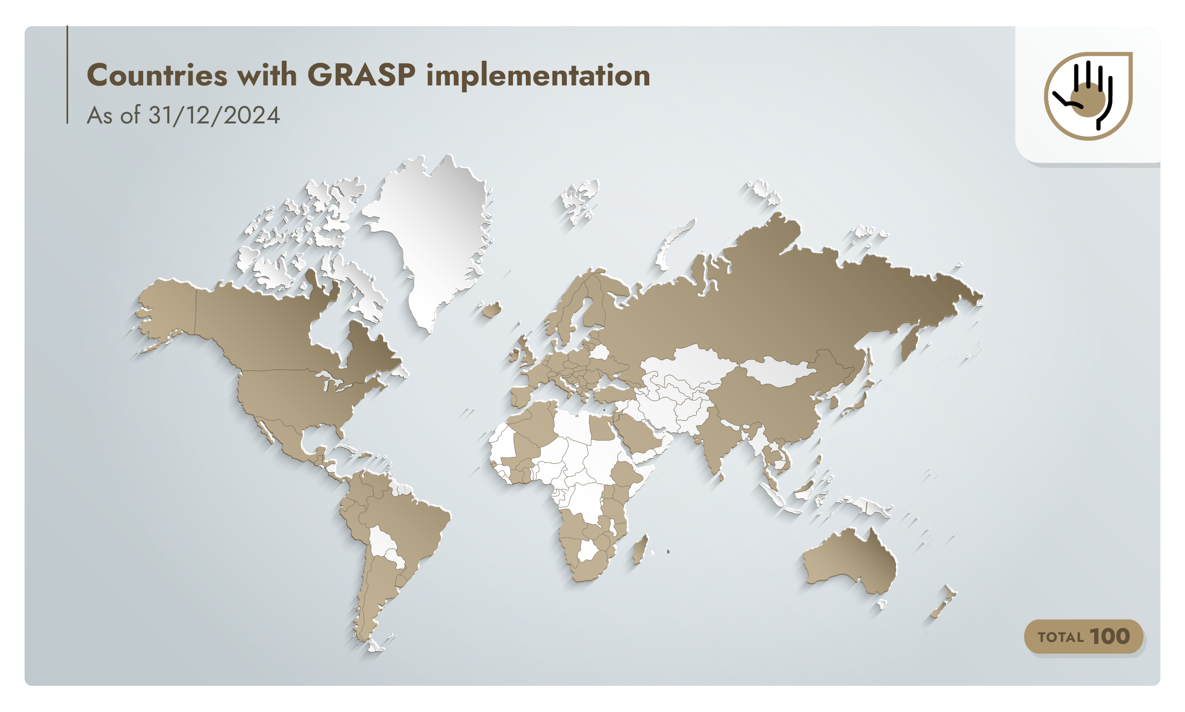 Infographic of a world map identifying countries with GLOBALG.A.P. Risk Assessment on Social Practice implementation
