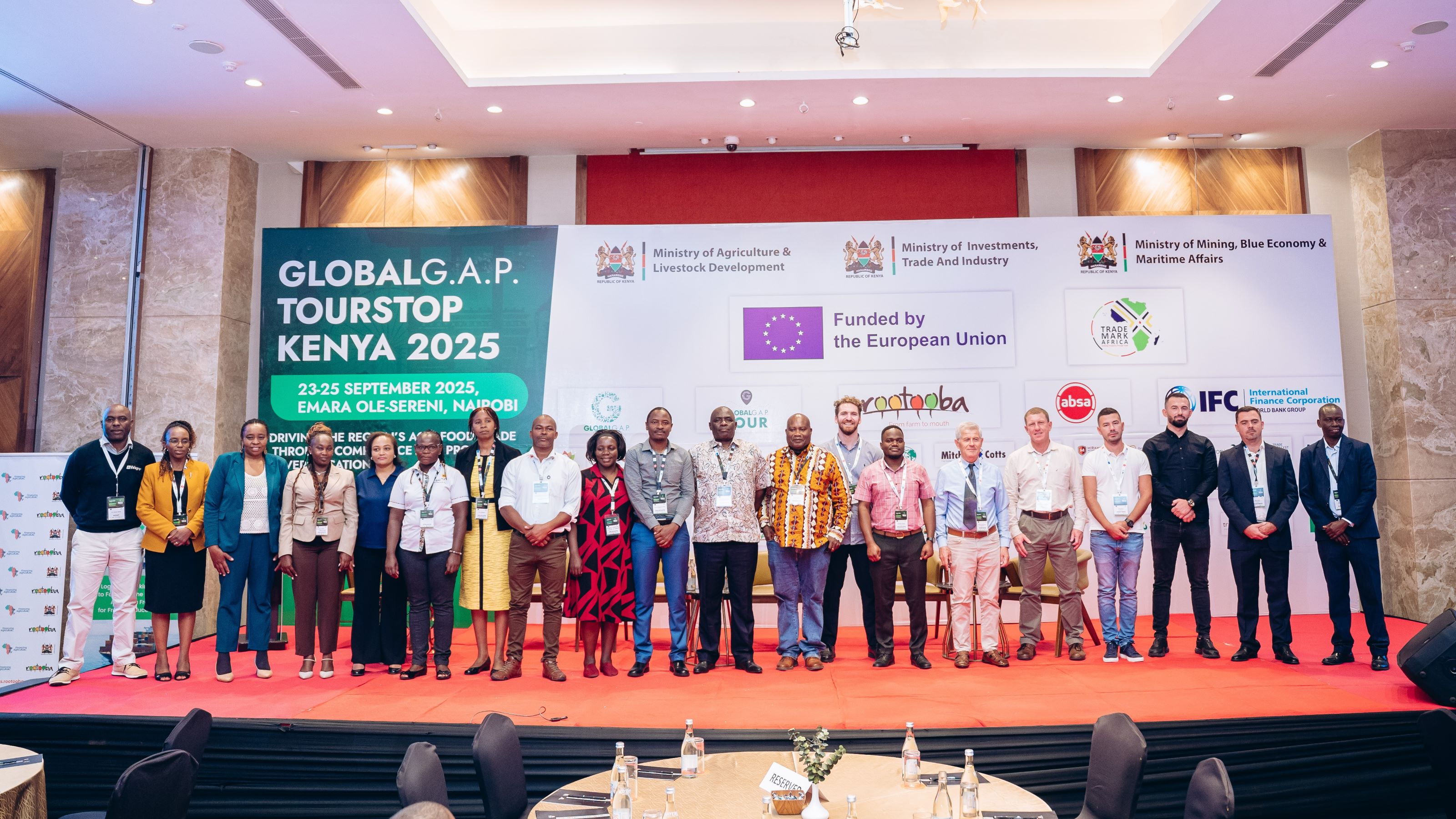 GLOBALG.A.P. TOUR stop speakers and organizers on stage at the Kenya 2025 TOUR stop in Nairoi, 23–25 September. 