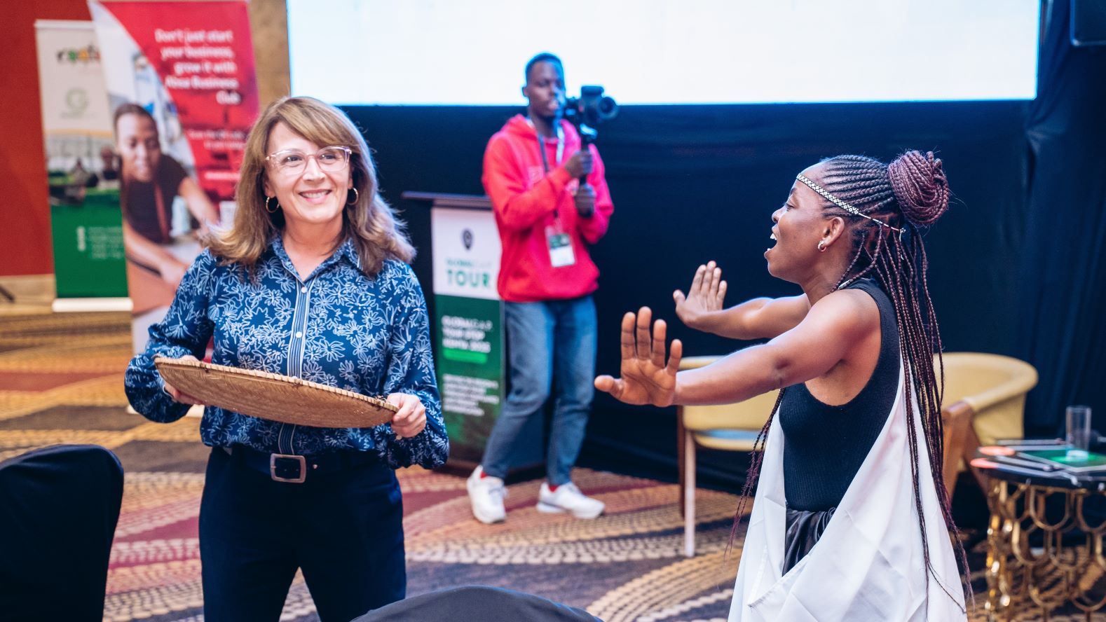 Valeska Weymann, Senior Technical Expert at Agraya, participates in entertainment activities at the 2025 GLOBALG.A.P. TOUR stop in Nairobi, Kenya.